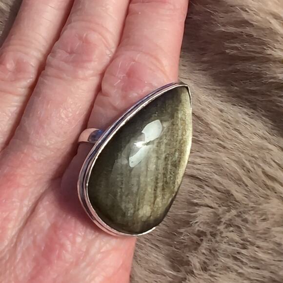 Silver Obsidian Silver Ring - Picture 2 of 5